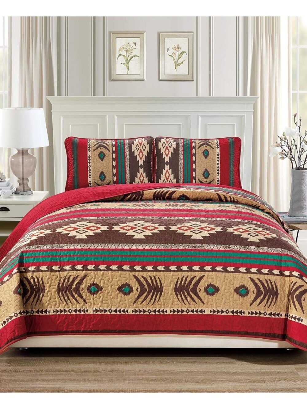 Western Southwestern Native American Tribal Navajo Design Oversize Quilted Bedsp
